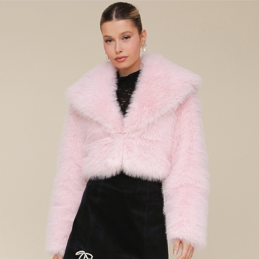 Avec Les Filles Pink Faux Fur Coat Jacket size small S baby pink